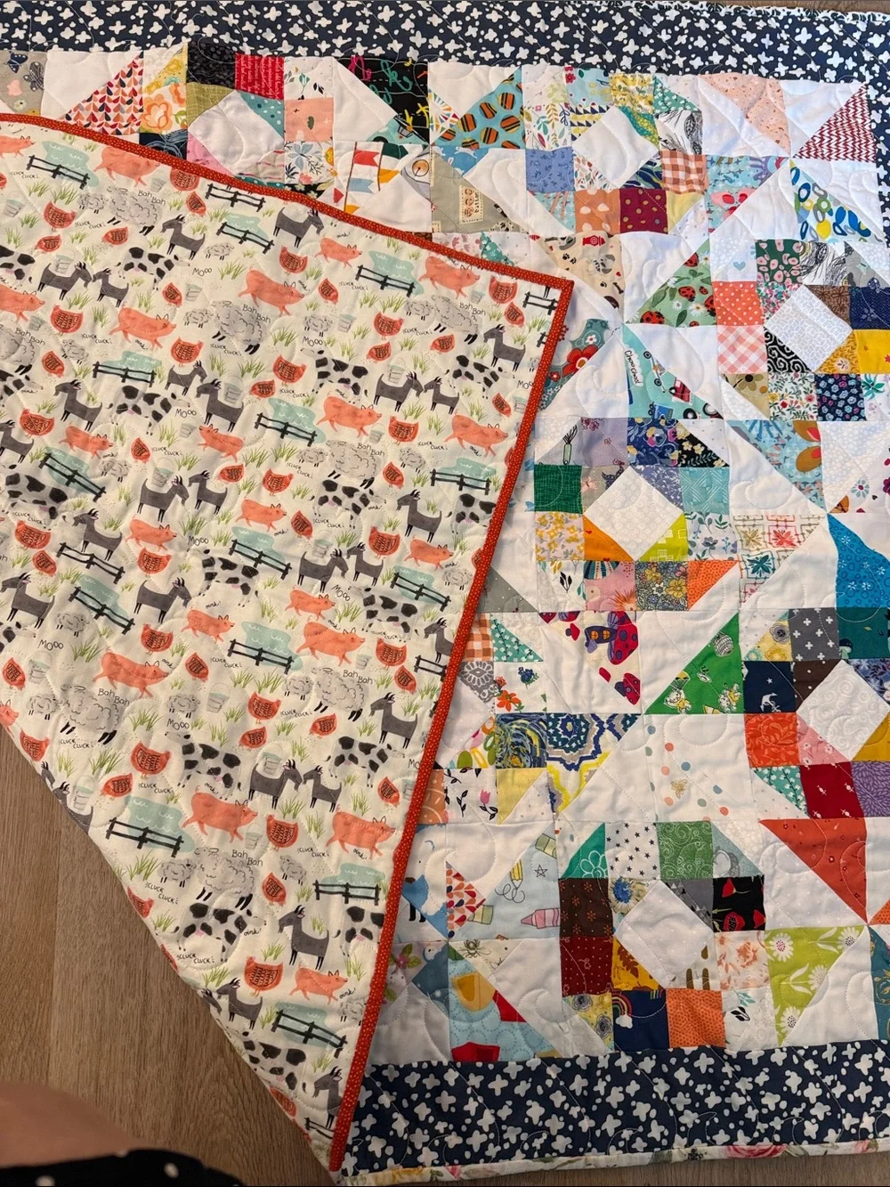 Handmade Baby Quilt Multicolor Patchwork Quilt - farm animals